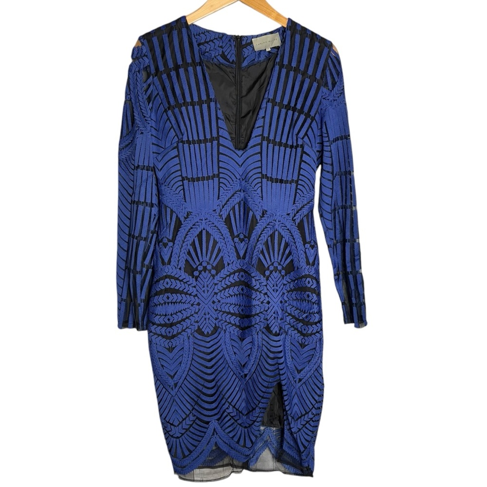 Lavish Alice Dress Black Blue Long Sleeve women’s size 14 mesh patterned - Picture 3 of 7